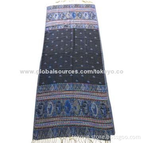 Cashmere jacquard scarf with placement paisley pattern, fancy yarns, 180*70+8cm